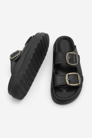 Kadın Hakiki Deri Günlük Terlik Rontes - Siyah