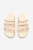 Kadın Hakiki Deri Bantlı Zımbalı Günlük Terlik Zoven - Bej Süet