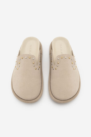 Kadın Hakiki Deri Zımbalı Sabo Günlük Terlik Sufite - Bej Süet