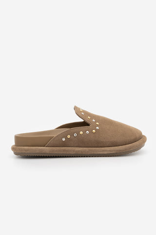 Kadın Hakiki Deri Zımbalı Sabo Günlük Terlik Sufite - Camel Süet