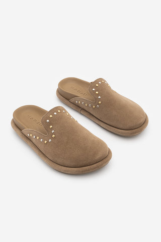 Kadın Hakiki Deri Zımbalı Sabo Günlük Terlik Sufite - Camel Süet