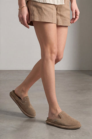 Kadın Hakiki Deri Zımbalı Sabo Günlük Terlik Sufite - Camel Süet