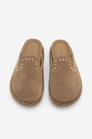 Kadın Hakiki Deri Zımbalı Sabo Günlük Terlik Sufite - Camel Süet