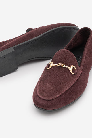 Kadın Hakiki Deri Zincirli Loafer Ayakkabı Tanle - Bordo Süet