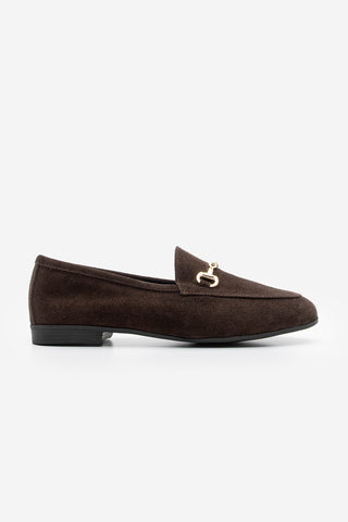 Kadın Hakiki Deri Zincirli Loafer Ayakkabı Tanle - Kahve Süet