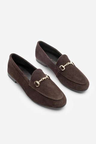 Kadın Hakiki Deri Zincirli Loafer Ayakkabı Tanle - Kahve Süet