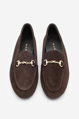 Kadın Hakiki Deri Zincirli Loafer Ayakkabı Tanle - Kahve Süet