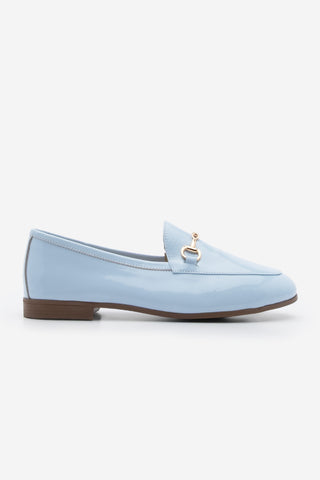Kadın Hakiki Deri Zincirli Loafer Ayakkabı Tanle - Mavi Rugan