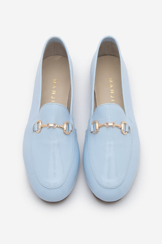 Kadın Hakiki Deri Zincirli Loafer Ayakkabı Tanle - Mavi Rugan