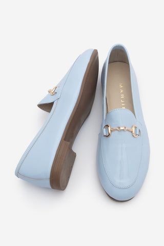 Kadın Hakiki Deri Zincirli Loafer Ayakkabı Tanle - Mavi Rugan