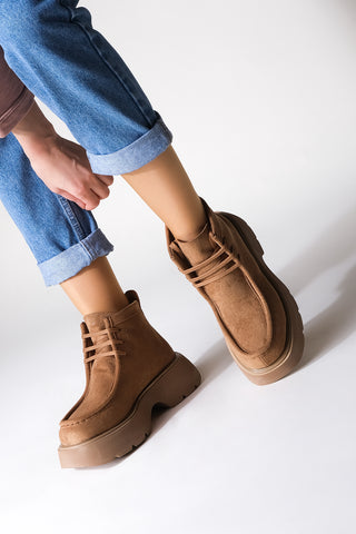 Kadın Kalın Eva Taban Günlük Bot Ruske - Taba Süet