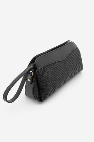 Kadın Hasır Görünümlü Clutch & Portföy El Ve Omuz Çantası Amarte - Siyah