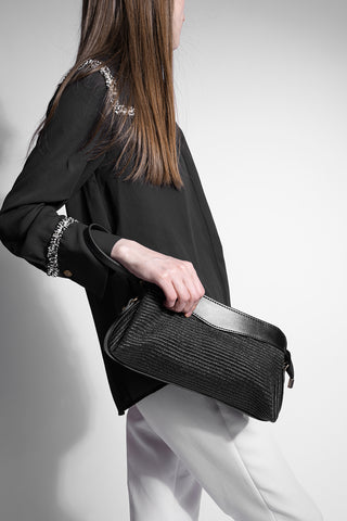 Kadın Hasır Görünümlü Clutch & Portföy El Ve Omuz Çantası Amarte - Siyah