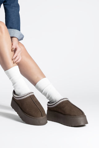 Kadın İçi Kürklü Günlük Kışlık Terlik Furenta - Kahve Süet