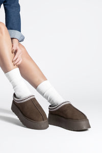 Kadın İçi Kürklü Günlük Kışlık Terlik Furenta - Kahve Süet