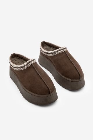 Kadın İçi Kürklü Günlük Kışlık Terlik Furenta - Kahve Süet