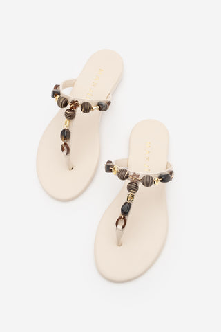 Kadın Parmak Arası Tokalı Günlük Terlik Marsil - Ekru