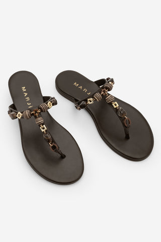 Kadın Parmak Arası Tokalı Günlük Terlik Marsil - Kahve