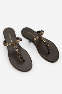 Kadın Parmak Arası Tokalı Günlük Terlik Marsil - Kahve