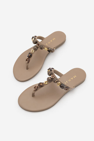 Kadın Parmak Arası Tokalı Günlük Terlik Marsil - Vizon