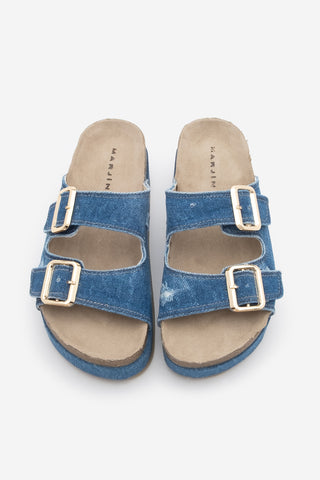 Kadın Kalın Taban Tokalı Günlük Terlik Revana - Lacivert Kot