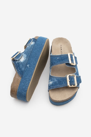 Kadın Kalın Taban Tokalı Günlük Terlik Revana - Lacivert Kot