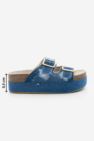 Kadın Kalın Taban Tokalı Günlük Terlik Revana - Lacivert Kot