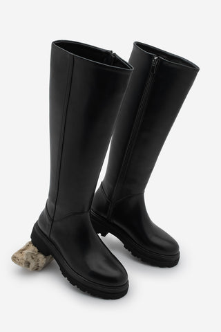 Kadın Kalın Taban Günlük Çizme Boren - Siyah