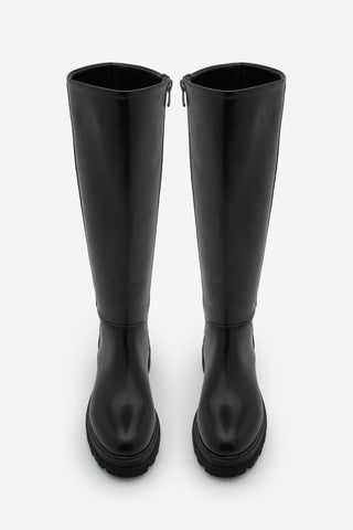 Kadın Kalın Taban Günlük Çizme Boren - Siyah