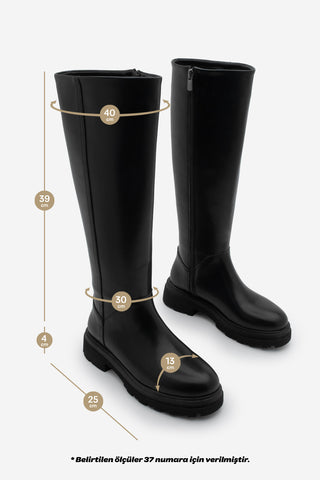 Kadın Kalın Taban Günlük Çizme Boren - Siyah