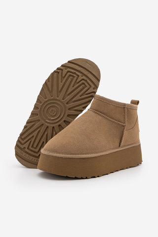 Kadın Kalın Taban İçi Kürklü Bot Tefis - Camel Süet