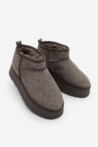 Kadın Kalın Taban İçi Kürklü Bot Tefis - Kahve