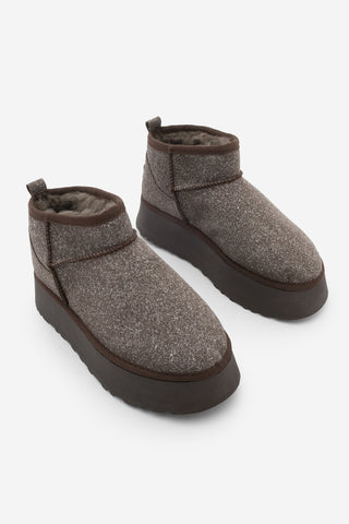 Kadın Kalın Taban İçi Kürklü Bot Tefis - Kahve