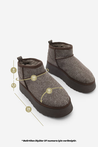 Kadın Kalın Taban İçi Kürklü Bot Tefis - Kahve