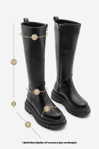 Kadın Kalın Taban Günlük Bot Galori - Siyah