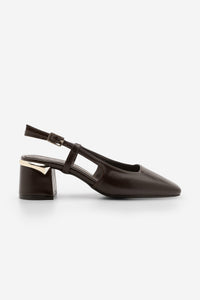 Kadın Kalın Topuk Küt Burun Klasik Topuklu Ayakkabı Likay - Kahve