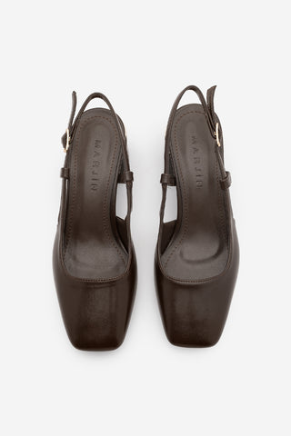 Kadın Kalın Topuk Küt Burun Klasik Topuklu Ayakkabı Likay - Kahve