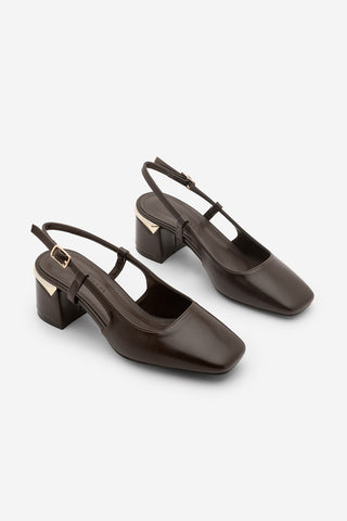 Kadın Kalın Topuk Küt Burun Klasik Topuklu Ayakkabı Likay - Kahve