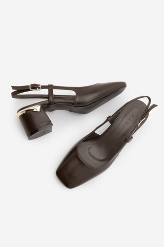 Kadın Kalın Topuk Küt Burun Klasik Topuklu Ayakkabı Likay - Kahve