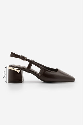 Kadın Kalın Topuk Küt Burun Klasik Topuklu Ayakkabı Likay - Kahve
