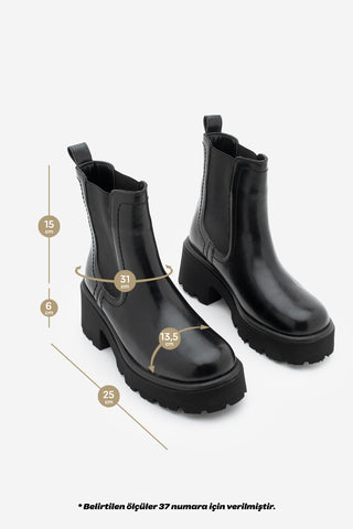 Kadın Kalın Topuklu Günlük Bot Fenros - Siyah