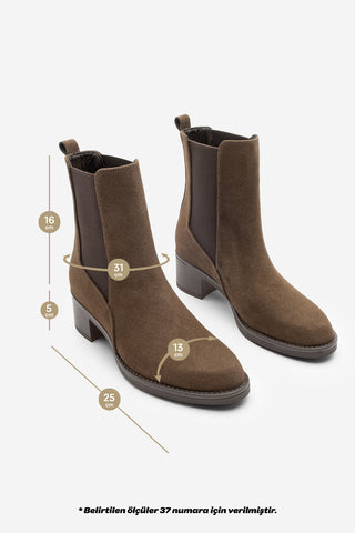 Kadın Topuklu Bot Elove - Kahve Süet