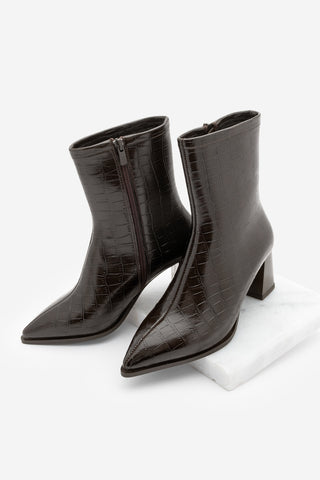 Kadın Topuklu Bot Simva - Kahve Croco