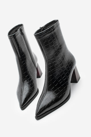 Kadın Topuklu Bot Simva - Siyah Croco