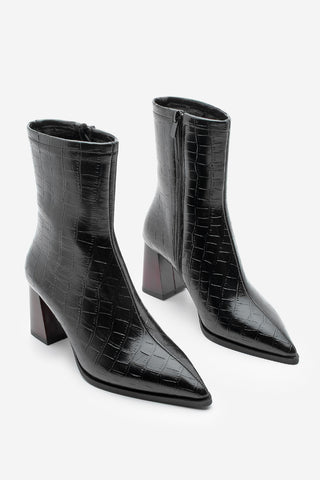 Kadın Topuklu Bot Simva - Siyah Croco