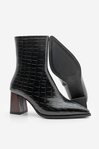 Kadın Topuklu Bot Simva - Siyah Croco