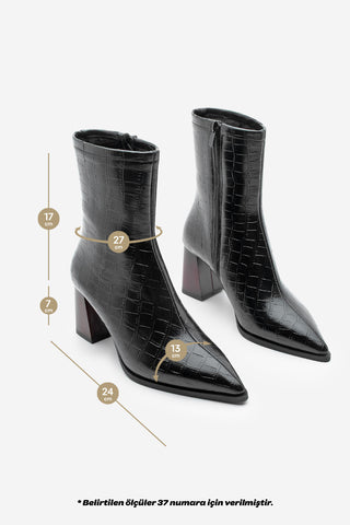 Kadın Topuklu Bot Simva - Siyah Croco