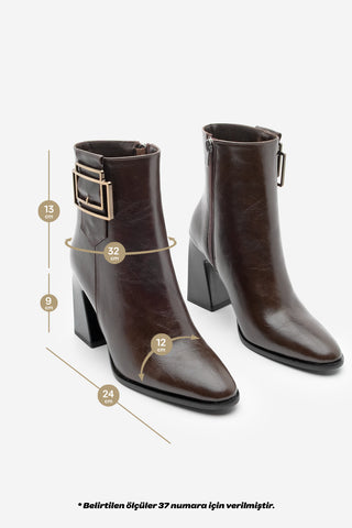 Kadın Tokalı Topuklu Bot Linate - Kahve