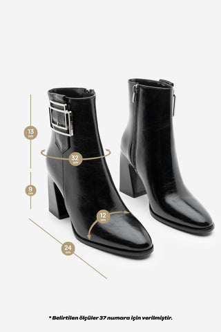 Kadın Tokalı Topuklu Bot Linate - Siyah