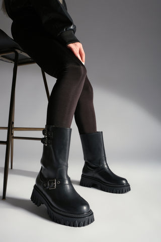 Kadın Kemer Detaylı Günlük Bot Armas - Siyah